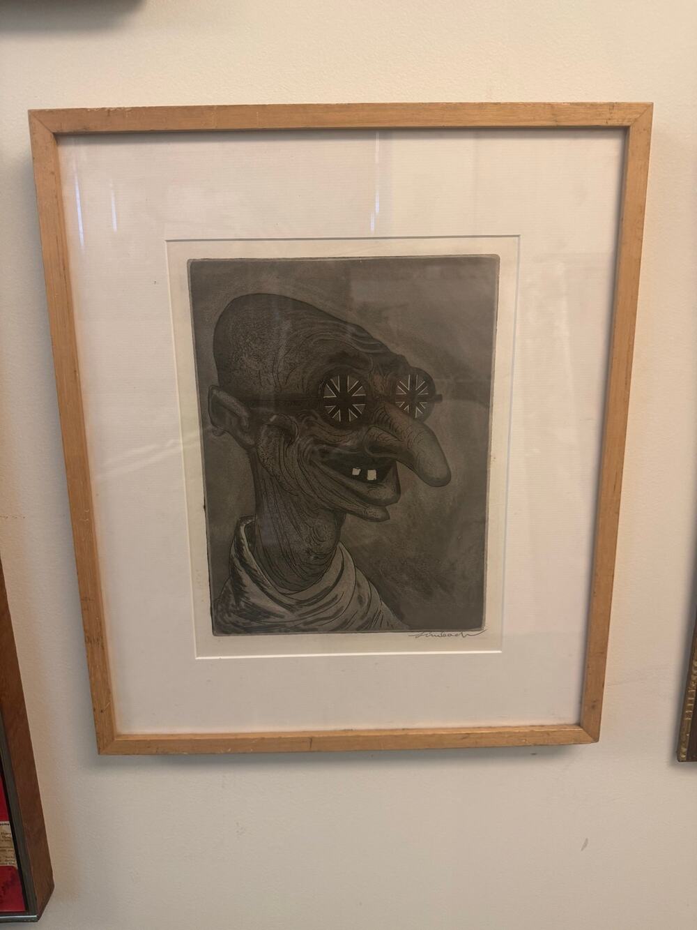 Signed Russell T Limbach Etching Depicting Ghandi as British 17x20”